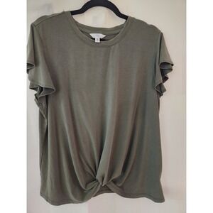 Women's Time and True‎ Top  Olive Army Green Twist  Casual Short Sleeve Size XXL